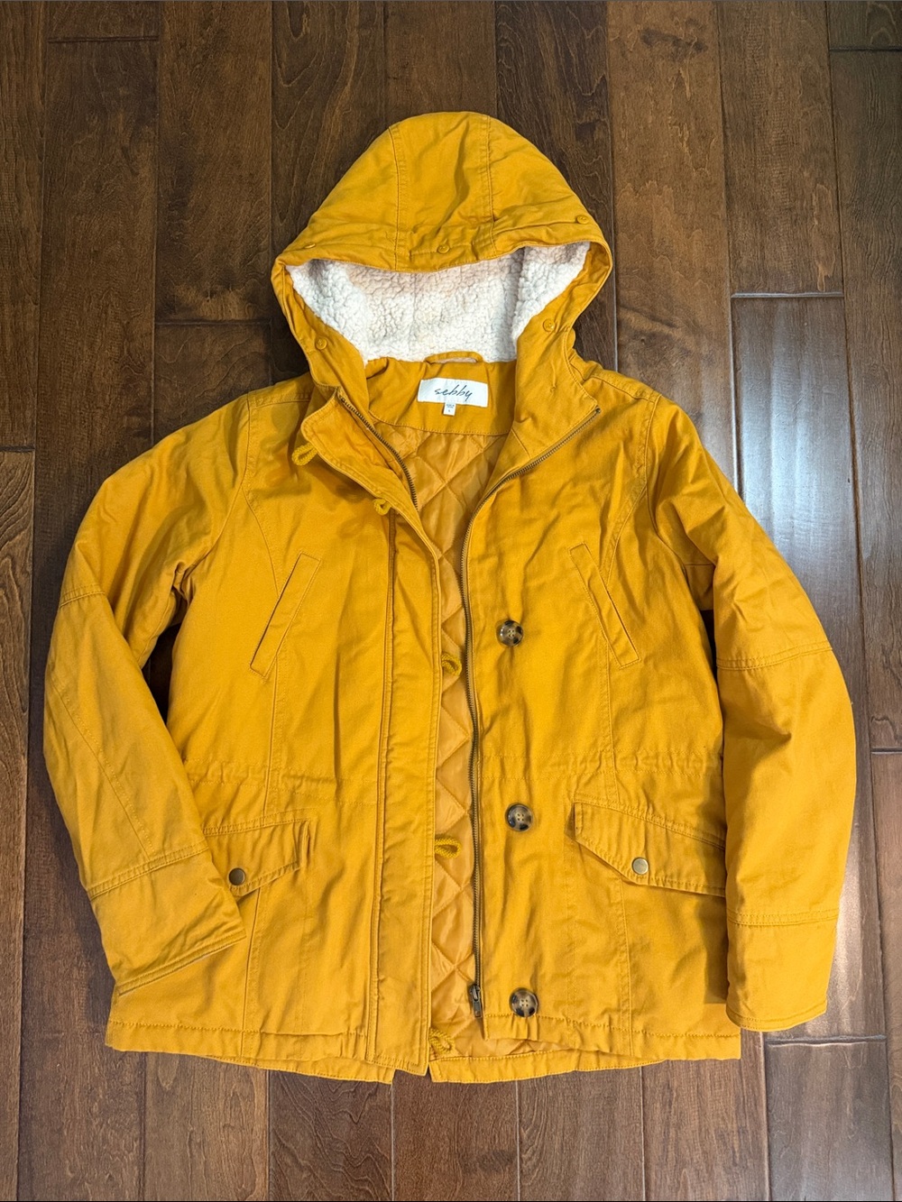 Junior Girls Sebby Mustard Quilted Hooded Jacket